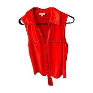 Roz & Ali Femme Silky Notch Collar Button Down Tamale Red Sleeveless Top Sz Med